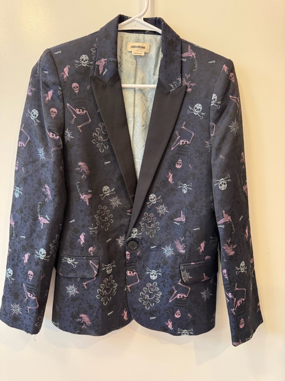 Zadig & Voltaire Victor Tattoo-Print Blazer size 38 FR OR us 6 skull skeleton - Picture 2 of 12